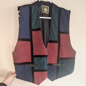 Learsi Vintage Leather 80s Style Colorblock Suede Vest 3X In Red, Blue, Green